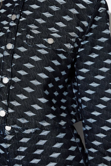 Premium Denim Diamond Textured Denim Trucker Jacket Co-Ord - Image 3