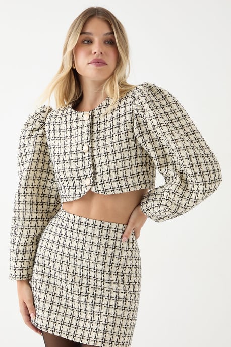 Boucle Cropped Button Down Jacket - Image 1
