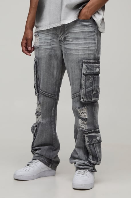 Crease Wash Slim Flare Cargo Jeans - Image 1