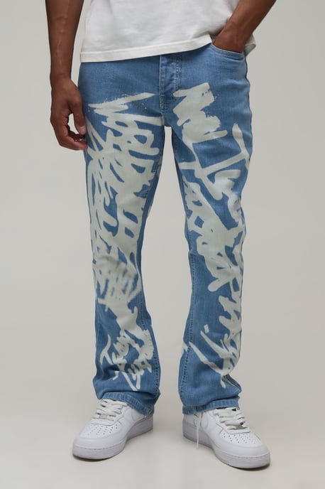 Stacked Graffiti Print Flared Jeans - Image 1
