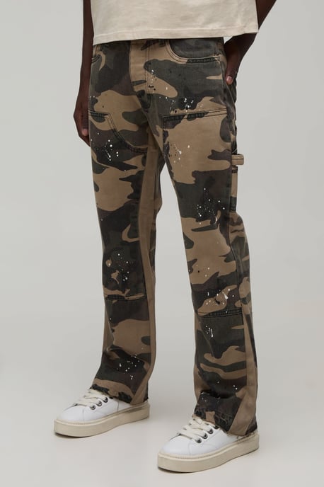 Camo Slim Flared Paint Splatter Gusset Carpenter Jeans - Image 1