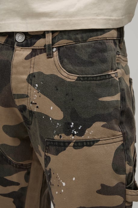 Camo Slim Flared Paint Splatter Gusset Carpenter Jeans - Image 3