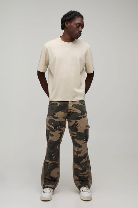 Camo Slim Flared Paint Splatter Gusset Carpenter Jeans - Image 4