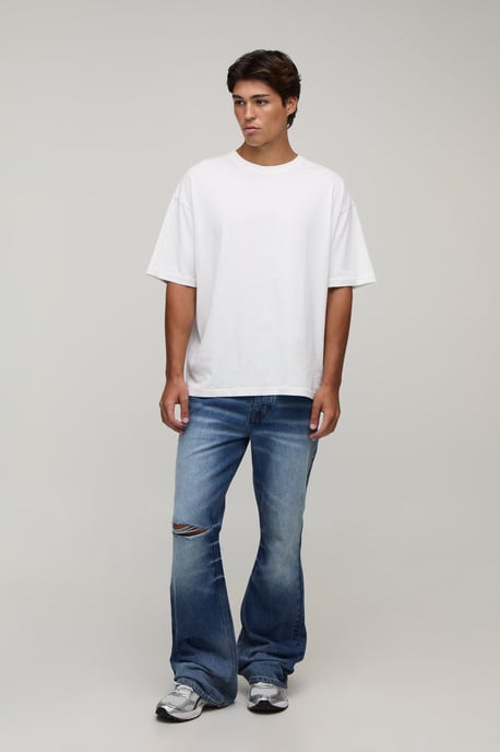 Crease Wash Ripped Knee Flared Jeans - Image 4