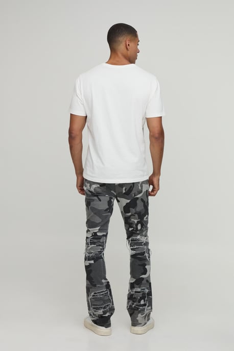 Camo Stacked Skinny Flared Distressed Jeans - Image 2