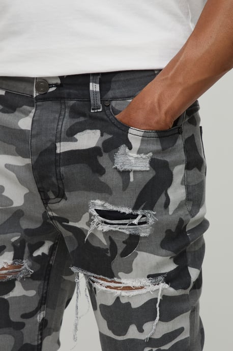 Camo Stacked Skinny Flared Distressed Jeans - Image 3