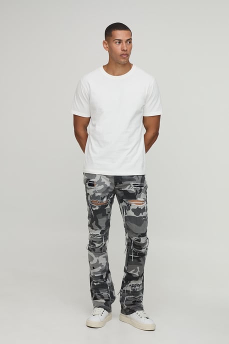 Camo Stacked Skinny Flared Distressed Jeans - Image 4