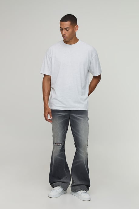 Crease Wash Ripped Knee Flared Jeans - Image 4