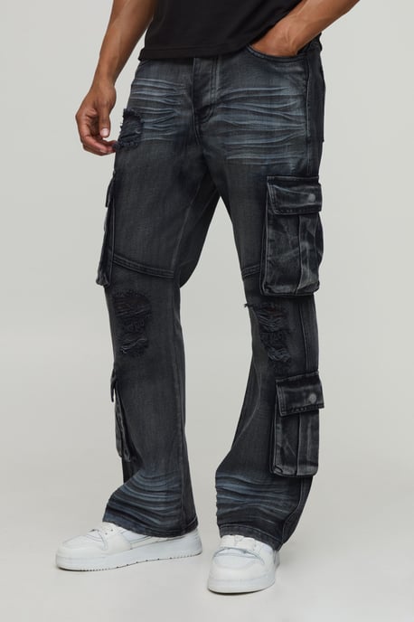 Crease Wash Slim Flare Cargo Jeans - Image 1