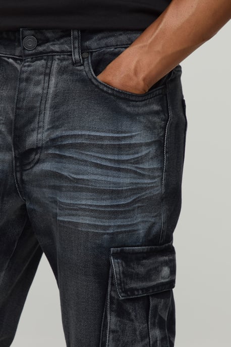 Crease Wash Slim Flare Cargo Jeans - Image 3