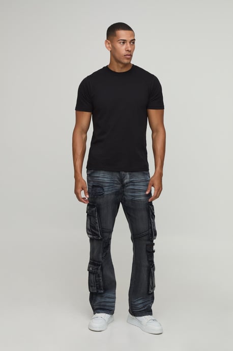 Crease Wash Slim Flare Cargo Jeans - Image 4