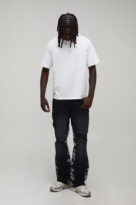 Floral Gusset Ripped Knee Slim Flared Jeans - Image 4