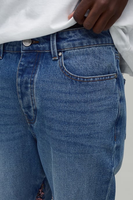 Floral Gusset Ripped Knee Slim Flared Jeans - Image 3