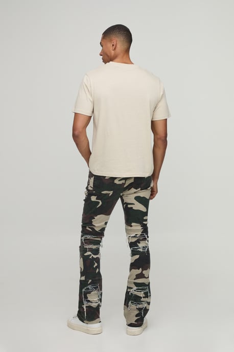 Camo Stacked Skinny Flared Distressed Jeans - Image 2