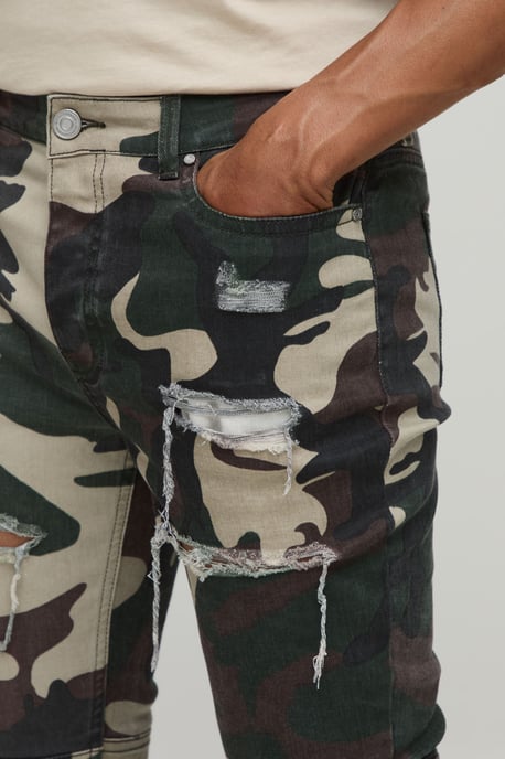Camo Stacked Skinny Flared Distressed Jeans - Image 3