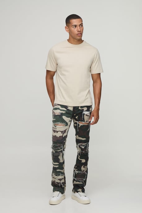 Camo Stacked Skinny Flared Distressed Jeans - Image 4