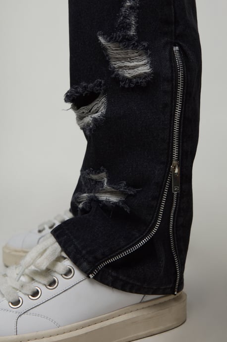 Ripped Zip Hem Slim Stacked Flared Jeans - Image 3