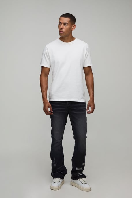 Ripped Zip Hem Slim Stacked Flared Jeans - Image 4