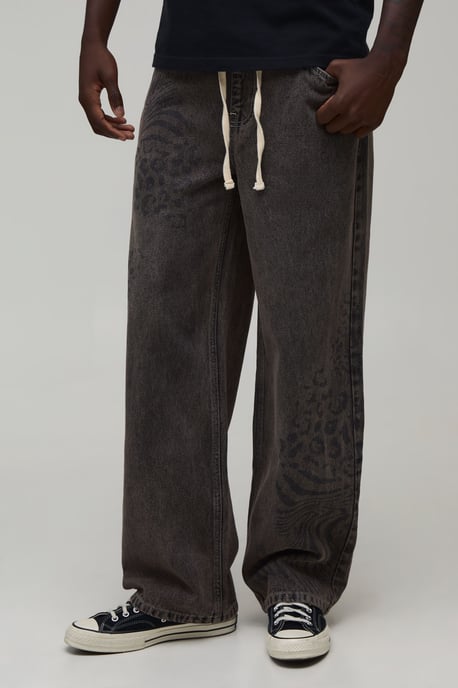 Mixed Animal Print Relaxed Fit Jeans - Image 1