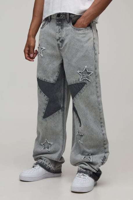 Star Patchwork Relaxed Fit Jeans - Image 1