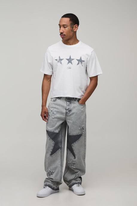 Star Patchwork Relaxed Fit Jeans - Image 4