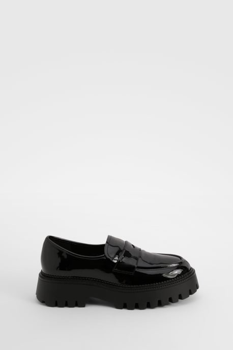 Wide Fit Patent Chunky Sole Loafers - Image 2