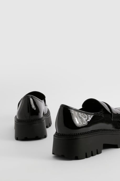 Wide Fit Patent Chunky Sole Loafers - Image 3