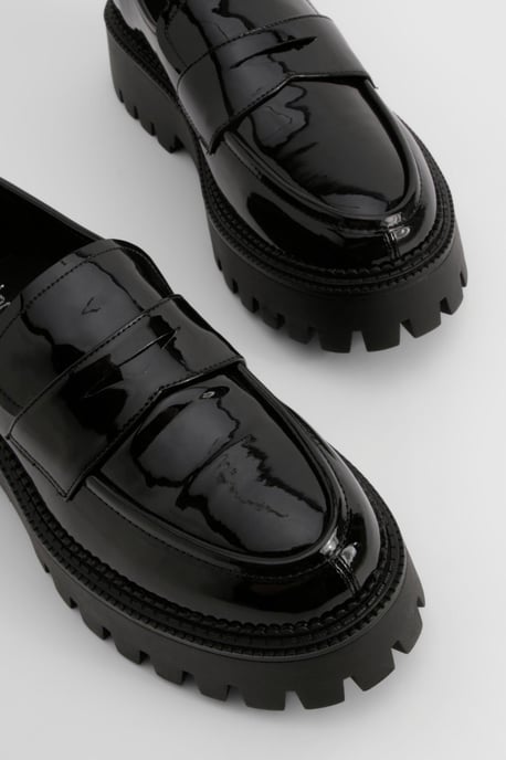 Wide Fit Patent Chunky Sole Loafers - Image 4
