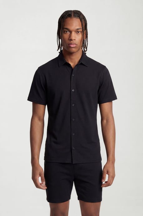 Slim Fit Jersey Short Sleeve Revere Shirt - Image 1