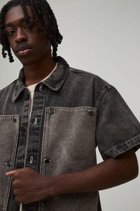 Removable Carpenter Panel Boxy Oversized Denim Shirt - Image 3