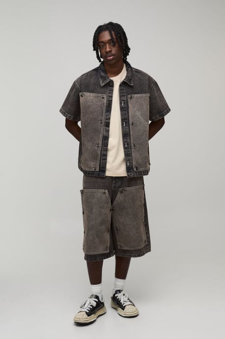 Removable Carpenter Panel Boxy Oversized Denim Shirt - Image 4