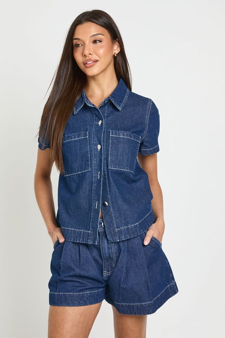 Button Down Pocket Denim Shirt - Image 1