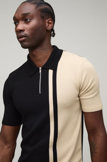 Tall Short Sleeve Muscle Fit Colour Block Knit Polo - Image 3