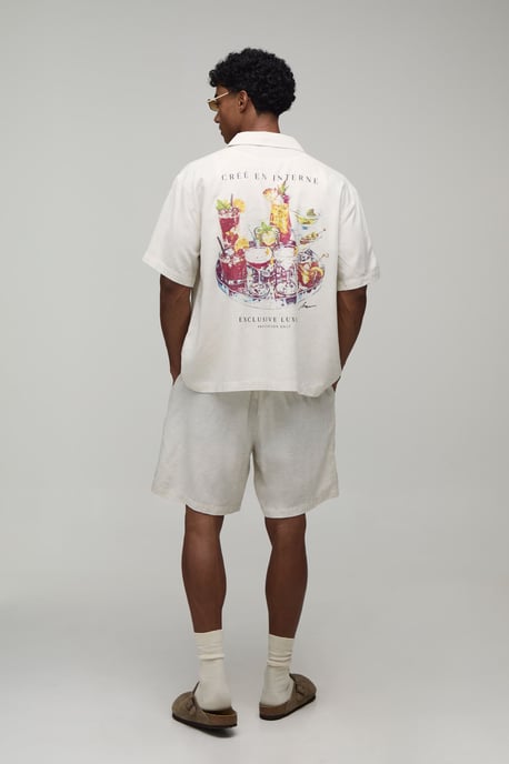 Printed Linen Look Regular Fit Shirt & Short Set - Image 2