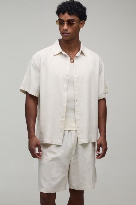 Printed Linen Look Regular Fit Shirt & Short Set - Image 3