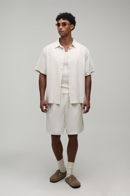 Printed Linen Look Regular Fit Shirt & Short Set - Image 4