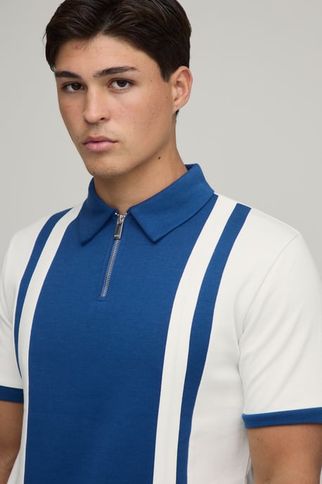 Slim Panelled Zip Neck Interlock Polo - Image 3