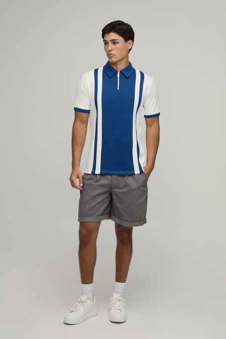 Slim Panelled Zip Neck Interlock Polo - Image 4