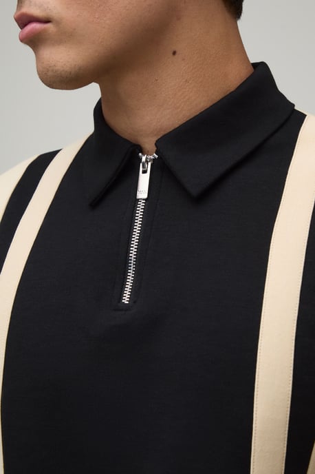 Slim Panelled Zip Neck Interlock Polo - Image 3