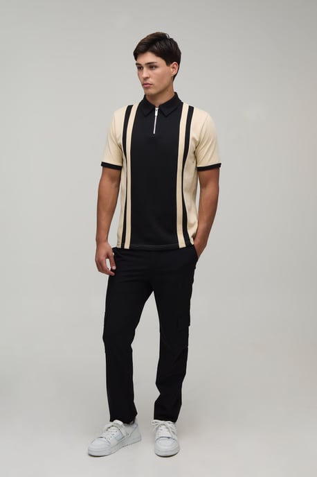Slim Panelled Zip Neck Interlock Polo - Image 4