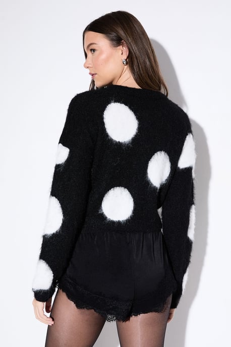 Brushed Giant Polka Dot Knitted Cardigan - Image 3
