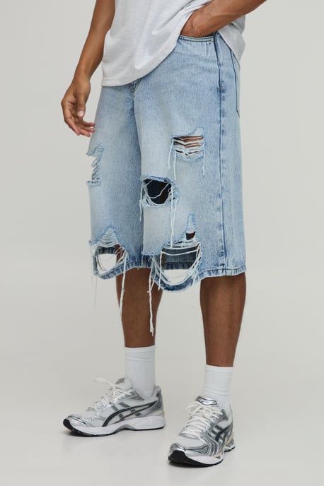 Fade Wash Extreme Distressed Longline Jorts - Image 2