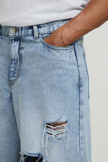 Fade Wash Extreme Distressed Longline Jorts - Image 3