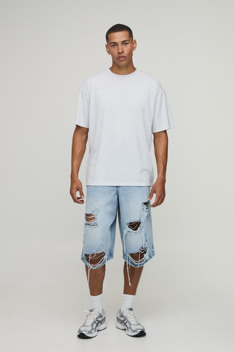 Fade Wash Extreme Distressed Longline Jorts - Image 4