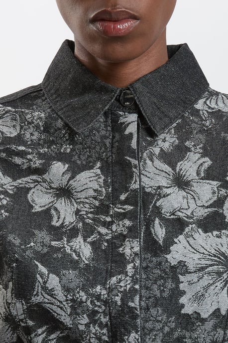 Jacquard Denim Contrast Collar and Cuff Shirt - Image 2