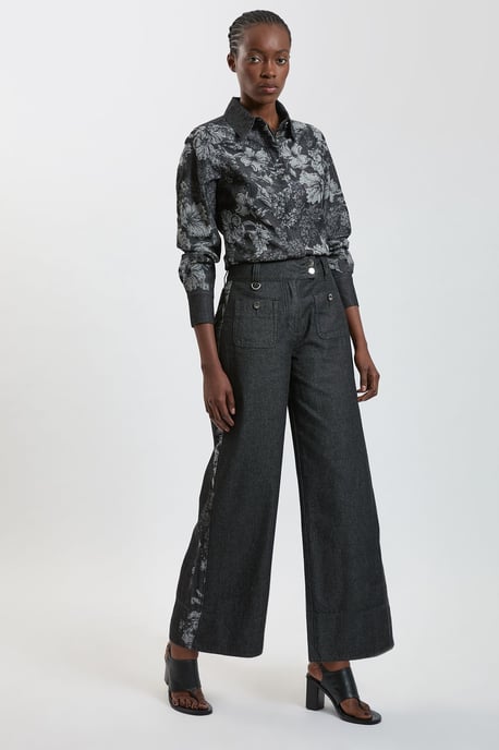 Jacquard Denim Contrast Collar and Cuff Shirt - Image 3