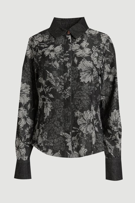 Jacquard Denim Contrast Collar and Cuff Shirt - Image 4