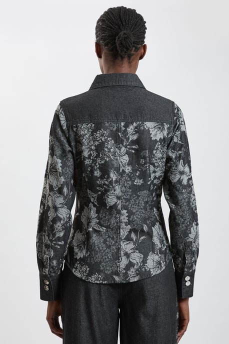 Jacquard Denim Contrast Collar and Cuff Shirt - Image 5