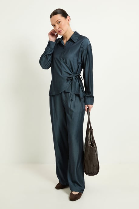 Denim Look Tie Side Shirt Co Ord - Image 1