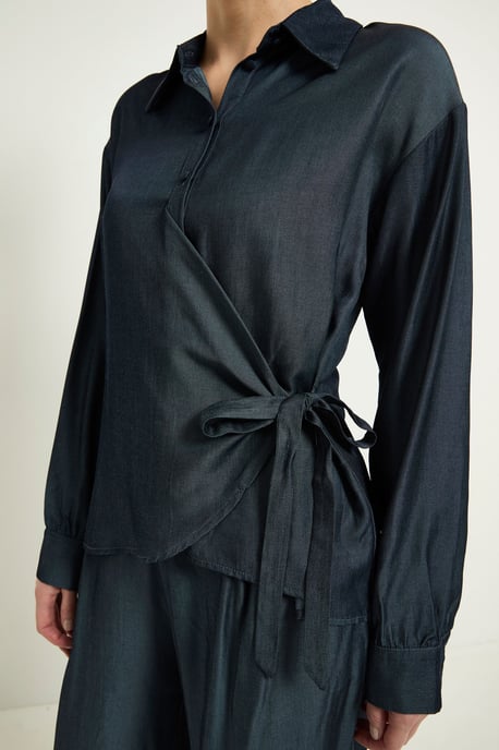 Denim Look Tie Side Shirt Co Ord - Image 2